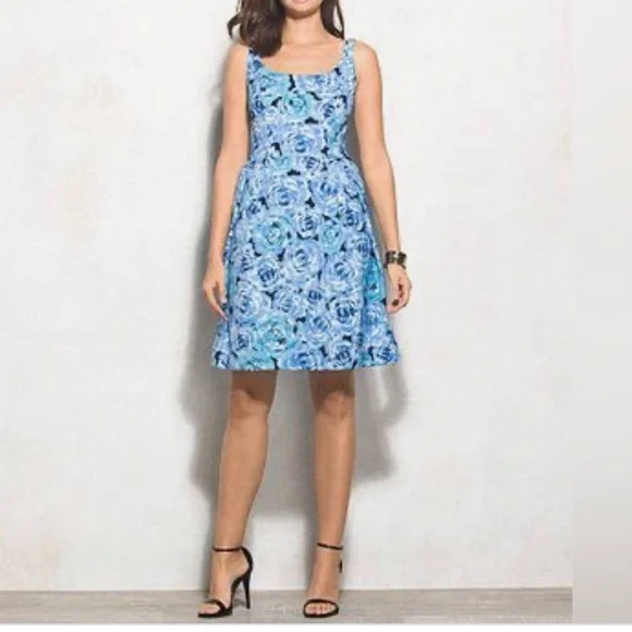 Luxe by Carmen Valvo Blue Rose Dress Size 14 - Picture 4 of 4